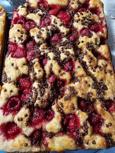Dark chocolate raspberry focaccia